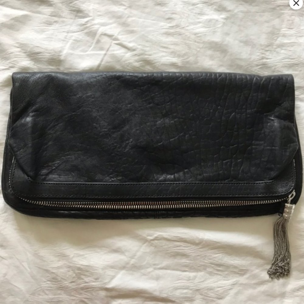 Monika Chiang black leather foldover clutch